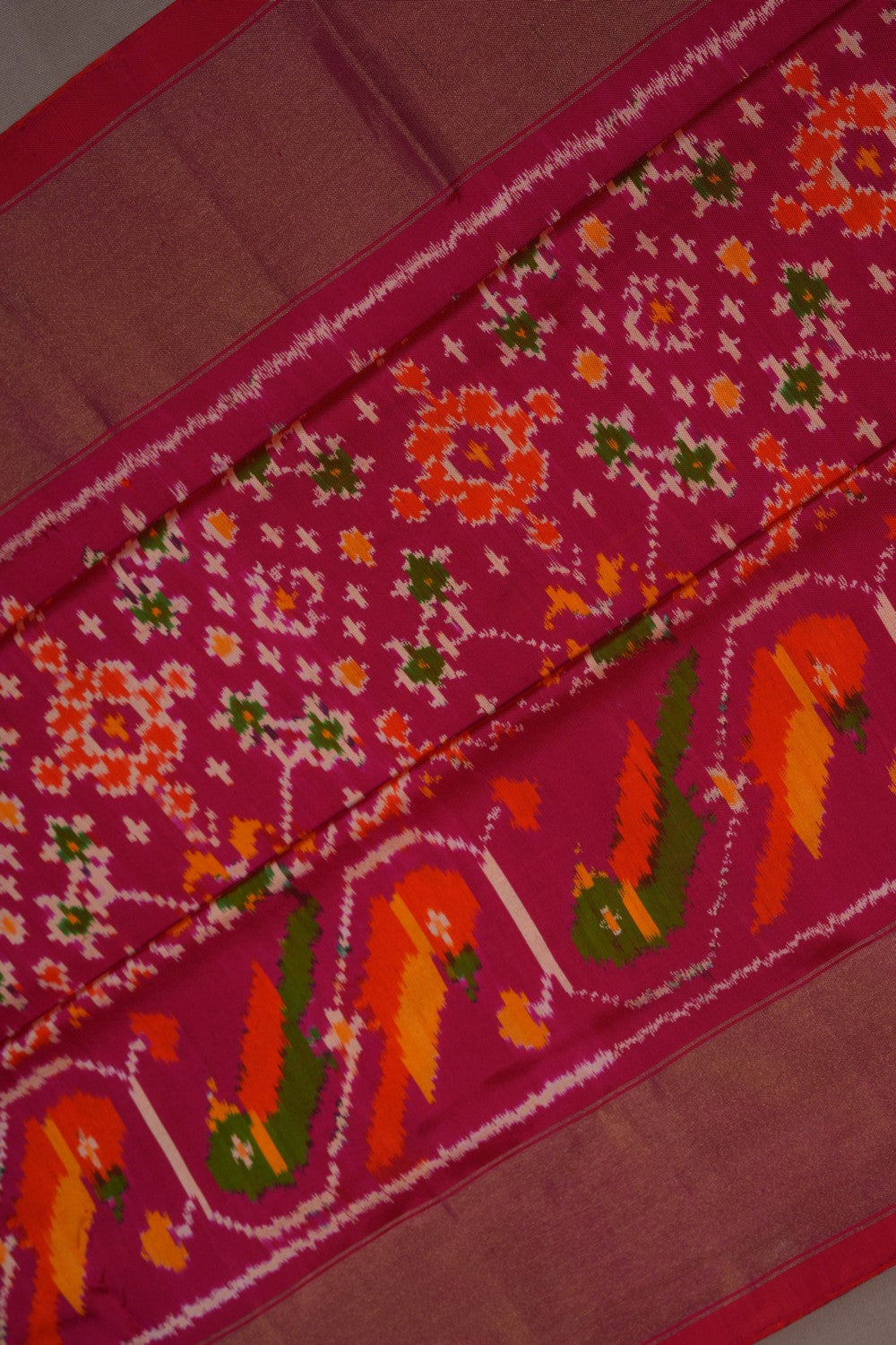 Image of Pochampally Ikat Silk Fuchsia Pink Saree